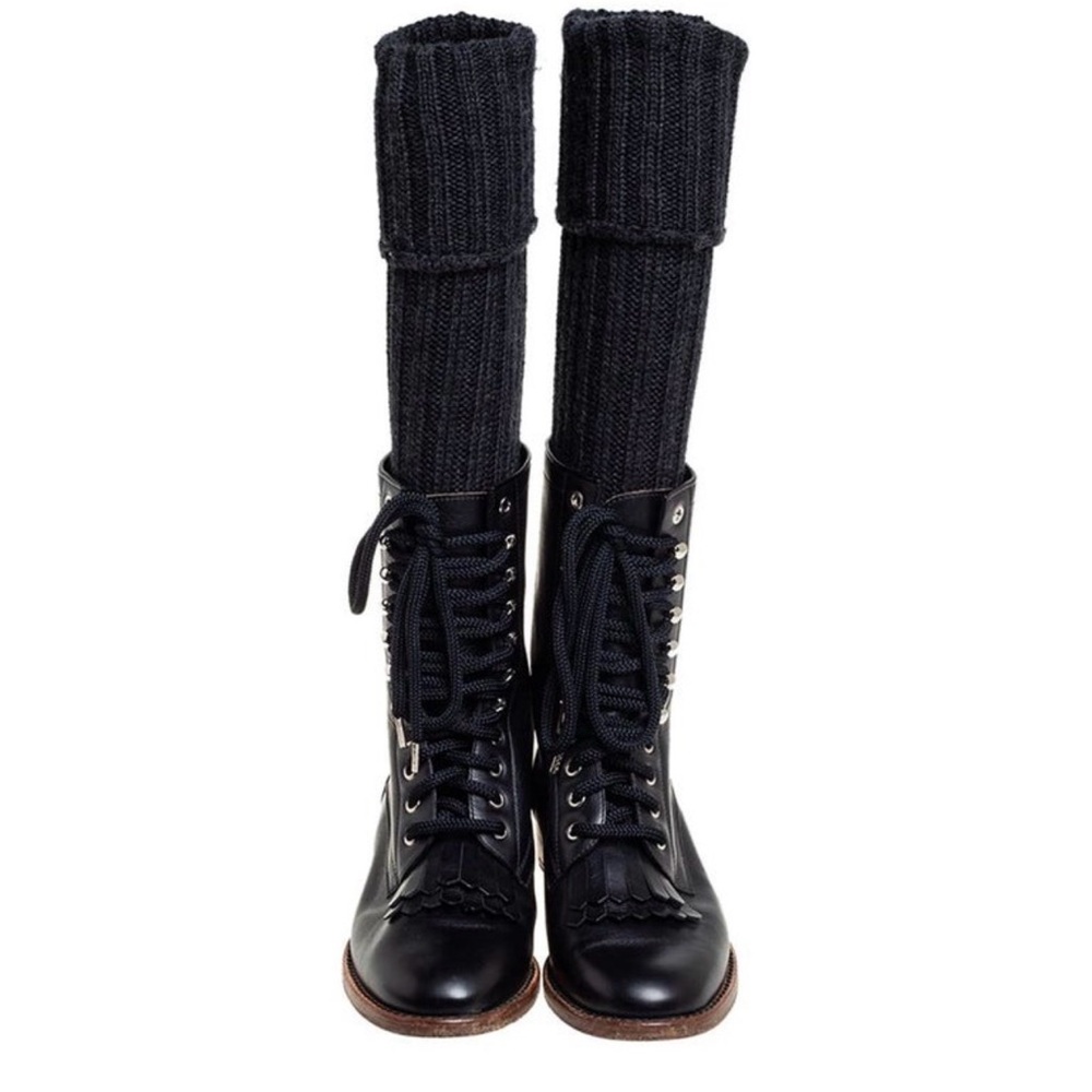 Chanel combat lace up knit sock boots size 38 - Picture 3 of 16